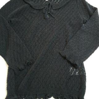 透かし模様 黒色セーター ニット M