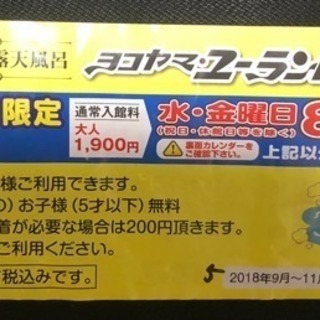 ヨコヤマユーランド鶴見 優待券 1,900円→800円