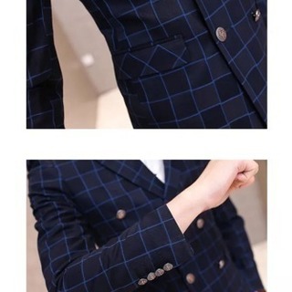 【新品未使用】上質 メンズ 正装 チェック柄スーツ スリピース 紺色ネイビー