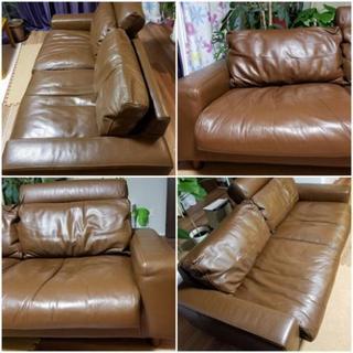 無印良品、美品】革ワイドアームソファ、ブラウン