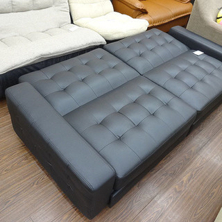 札幌 引き取り 合皮 ソファーベッド 収納引出し付 黒 リクライニングソファ