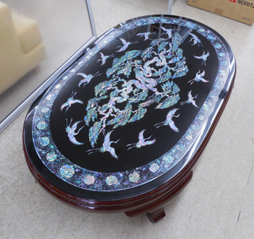 螺鈿細工 楕円座卓 ローテーブル センターテーブル 黒漆塗り 韓国/伝統