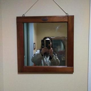 アメリカン天然木枠カントリー鏡アンティーク　玄関ミラー