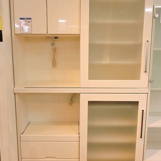 北大前! 札幌 引取 大型食器棚 セパレート 電源有り キッチンボード スライド式収納 ホワイト 白