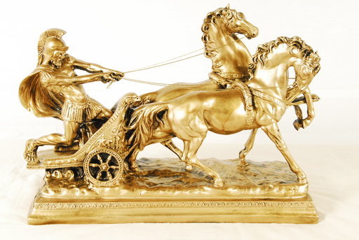 7255　馬　チャリオット像 ローマの戦闘馬車 置物　オブジェ　ケース付　アントレ