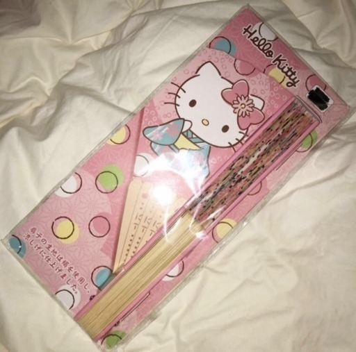 新品 Hello Kitty ハローキティ♪高級 竹扇子 シルク 絹 センス うちわ