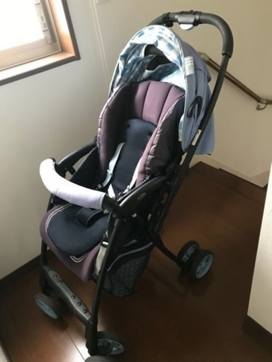 ★美品★アップリカ ベビーカー 水色 水玉