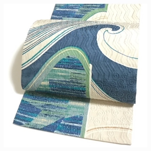 美品　纐纈織り　波　地織り　多紋図　洒落袋帯　極上　逸品　中古品