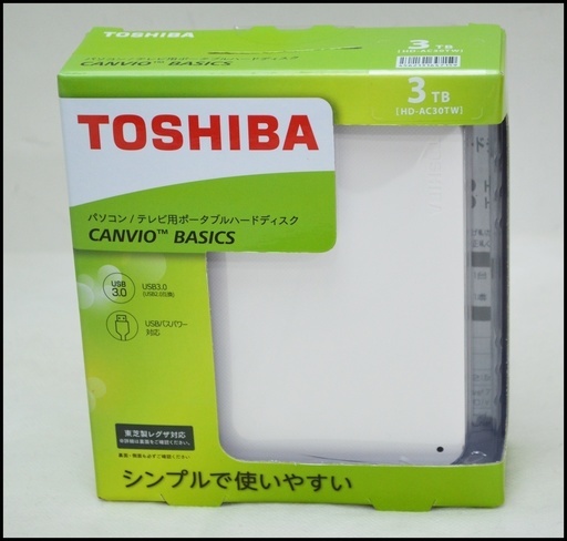 新品 東芝 ポータブルHDD 3TB HD‐AC30TW パソコン/テレビ用ハードディスク 未開封 札幌店舗販売