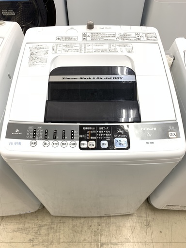 J27【 動作確認　クリーニング済 】日立　洗濯機　7Kg　NW-7MY　2012年製　排水、給水ホース付き！