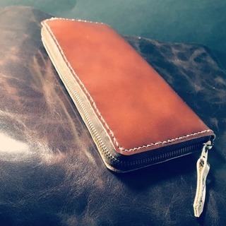 ブラウン 長財布 ラウンドファスナー ハンドメイド レザークラフト