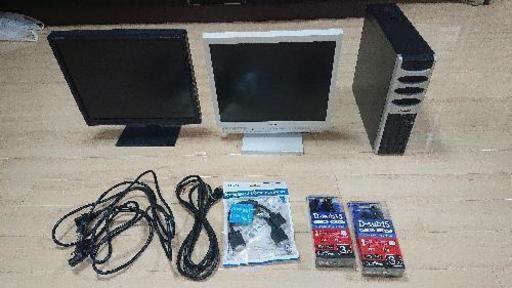 【終了】値下げ　最新Win10 デスクトップPC　2つモニター付き　映像コード新品