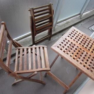 天然木のガーデンテーブル セット（折りたたみ式）