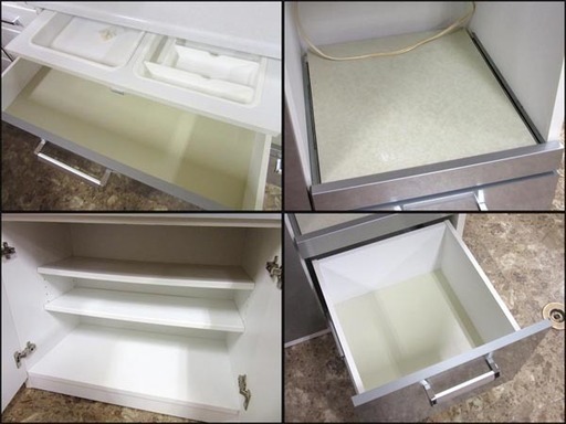 TS 大型食器棚 コンセント×5付き ホワイト×シルバー W118×H206×D45cm