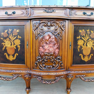 ◆最高峰◆イタリア製 象嵌細工の猫脚サイドボード◆ルイ15世/彫刻/ロココ/バロック/イタリアンクラシック/アンティーク/エレガント/高級◆