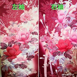 振り袖☆正絹 赤紫 花文様