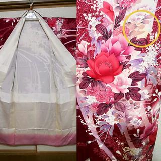 振り袖☆正絹 赤紫 花文様