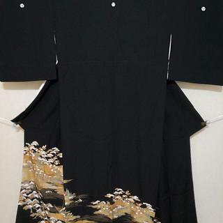 正絹 袷 黒留袖 五つ紋 漆泊 巾広め