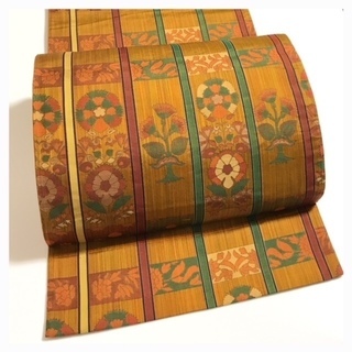 西陣織り　極上　正絹　袋帯　洒落袋　橙茶　エスニック模様　薄手　中古品の画像
