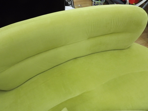 2人掛けソファ　ソファー　クッション付き　ビーンズ型　黄緑　幅:１７５ｃｍ　札幌　西岡店