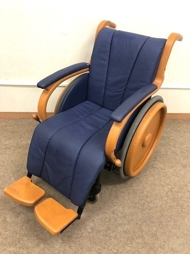 ☆直接限定☆ 車椅子　木製　レザー　ブルー　自走式