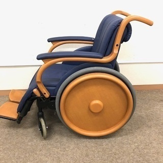 ☆直接限定☆ 車椅子　木製　レザー　ブルー　自走式