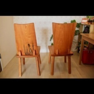 一枚板ダイニングテーブル(栃トチ)、ベンチ、無垢木の椅子二脚セット