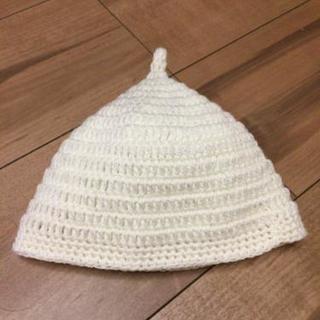 ハンドメイド 手編み どんぐり帽子 白色　サイズ半径21-22程...