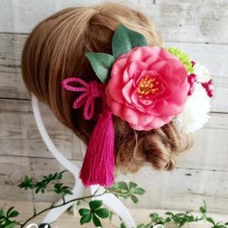 甘花 サーモンピンク椿の髪飾り11点Set No367 