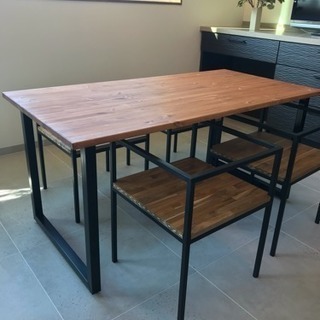 美品 アイアン 無垢ダイニングテーブル