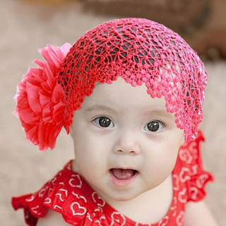ラブリー赤い赤ちゃんの女の子レースハット大きな花