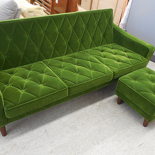 カリモク 3シーターソファ オットマン付き グリーン y.tsmck カリモク