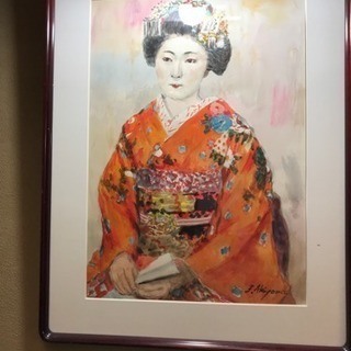 秋山文雄、【都をどりに向かう祇園の舞妓（小喜美）】、希少画集画より 秋山文雄、【都をどりに向かう祇園の舞妓（小喜美）】、希少画集