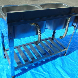 【中古】　業務用　シンク　ステンレス　2槽シンク　流し台　105×45×H89