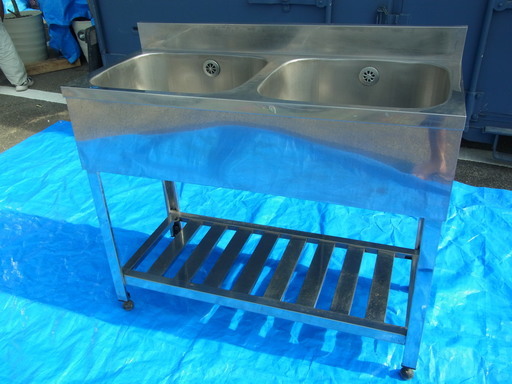 【中古】　業務用　シンク　ステンレス　2槽シンク　流し台　105×45×H89