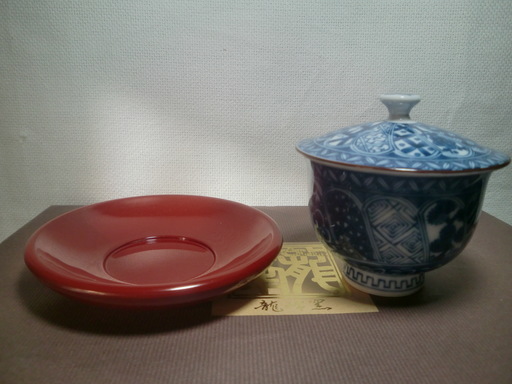 有田焼 龍峰窯捻り 祥瑞松竹梅 茶杔付湯呑み茶碗蓋付 5客セット