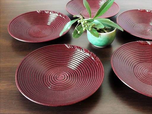 上品な赤！洒落た縄目の茶托5客セット