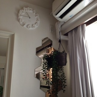壁掛け時計と鏡とフェイク観葉植物のセット♫