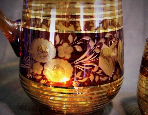 ボヘミア　パネルグラス4点　高さ17.6㎝　東Y7-1020☆1F ボヘミア パネルグラス4点 高さ17.6㎝ 東Y7-1020☆1F