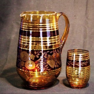 アンティークボヘミアングラスピッチャー6客グラス