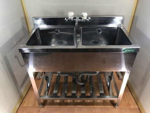 業務用 ステンレス 2層シンク流し台  蛇口付き W900xD450xH800mm