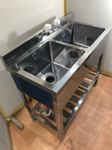 業務用 ステンレス 2層シンク流し台 蛇口付き W900xD450xH800mm