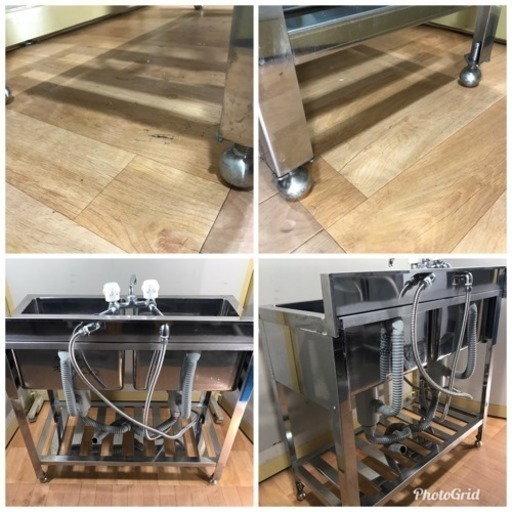 業務用 ステンレス 2層シンク流し台 ストア 蛇口付き W900xD450xH800mm