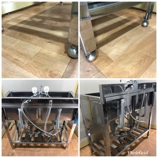 業務用 ステンレス 2層シンク流し台  蛇口付き W900xD450xH800mm