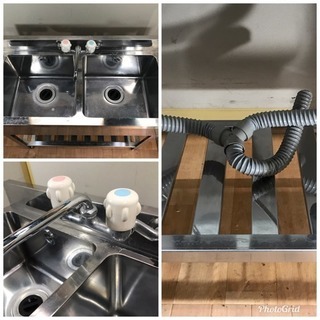 業務用 ステンレス 2層シンク流し台  蛇口付き W900xD450xH800mm