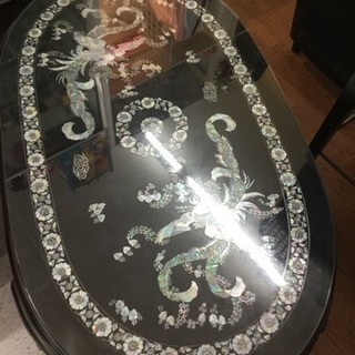 螺鈿細工 座卓 ガラス天板付き 韓国 中国 螺鈿