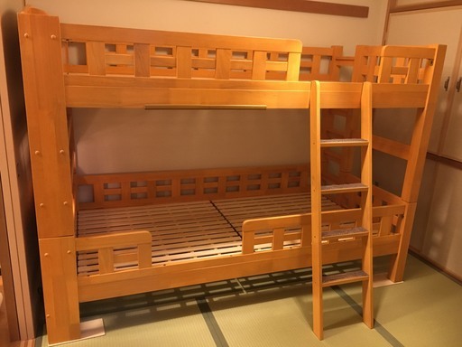 木製宮付き二段ベッド【中古】