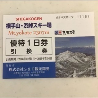 志賀高原 横手山・渋峠スキー場 1日拳