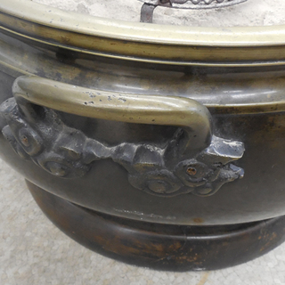 火鉢 茶道具 唐金 幅44cm 高さ28cm 持ち手付き 灰 五徳 囲炉裏 時代物