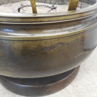 火鉢 茶道具 唐金 幅44cm 高さ28cm 持ち手付き 灰 五徳 囲炉裏 時代物